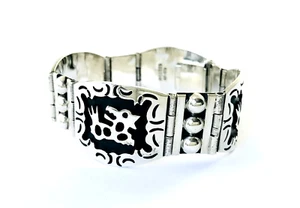 Taxco Mexican 925 Sterling Silver Aztec Motif Bracelet. 54 g, 18.5 cm, 7.3" - Picture 1 of 10