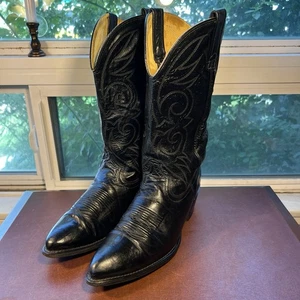 VTG Acme Men’s Size 10.5D Black Leather Cowboy Western Boots Style 6105 USA Made - Picture 1 of 24