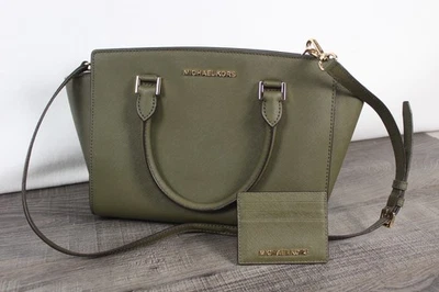 CLEAN Michael Kors Selma Medium Satchel Shoulder Crossbody Bag Olive Green - Image 1 of 4