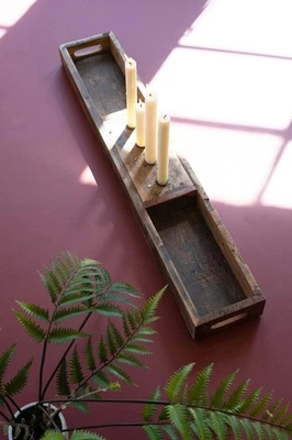Rustic Wood Candle Centerpiece Tray Taper Candle Holder - Image 1 of 3