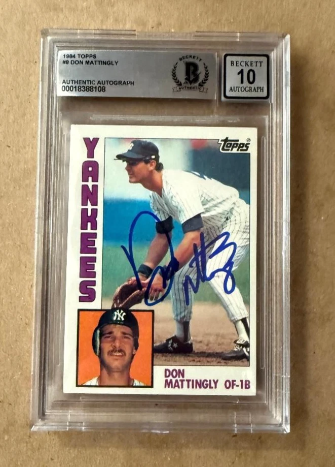 Tarjeta autografiada firmada 1984 Don Mattingly New York Yankees Topps #8 Beckett BAS Foto 1 de 1