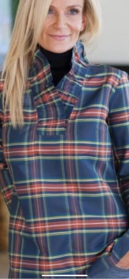 Devon Baer - Top túnica Stewart tartán a cuadros seda cuello con volantes talla grande - NUEVO Foto 1 de 4