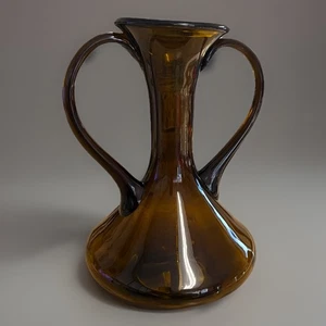 Vase MCM Empoli verre vert vert double manche verre soufflé main 11 1/4” de haut - Photo 1/4