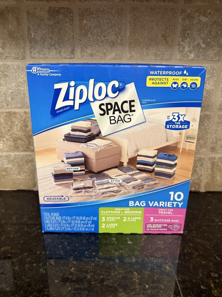 BOLSAS DE SELLADO AL VACÍO ZIPLOC PAQUETE DE VALOR DE 10 BOLSAS ESPACIALES HERMÉTICAS IMPERMEABLES SURTIDAS Foto 1 de 4