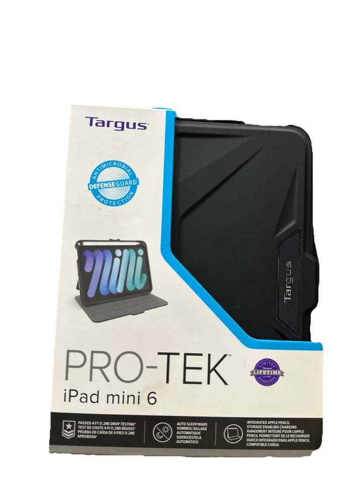 New Targus Pro-Tek For IPad Mini 6 Case Black THZ911US Antimicrobial Protection - Image 1 of 3
