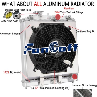 For 1992~2000 Honda Civic D15 D16 EK EG Acura Integra 3 Rows Radiator Shroud Fan Foto 1 de 4