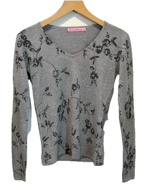 Knit Sweater XS Floral Print Silk Cashmere V-neck Lightweight Classic Top Tunic Foto 1 de 4