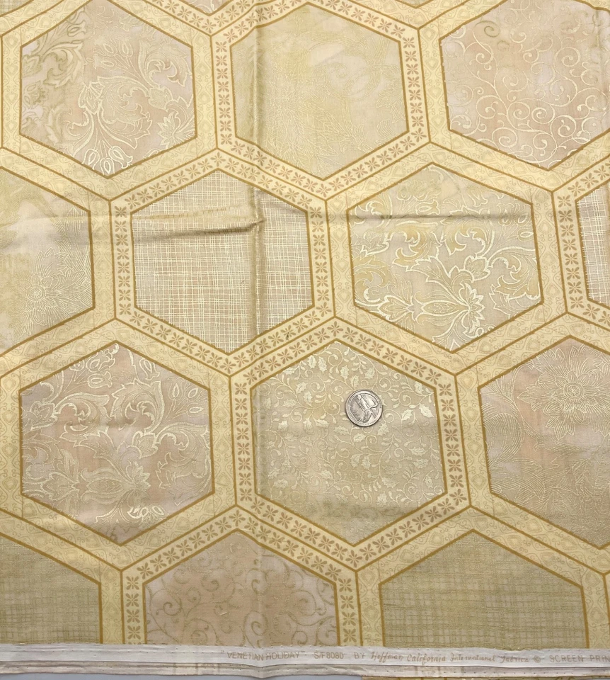 VENETIAN HOLIDAY #8080 by Hoffman Int'l Fabrics Gold Metallic Geometric 1 yd - Image 1 of 1
