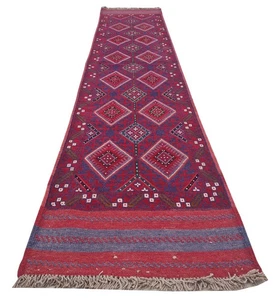Afghan Hand Woven Mashwani Kilim Kilm Wool Area Runner Rug 11.5 x 2.3 Ft - Picture 1 of 10