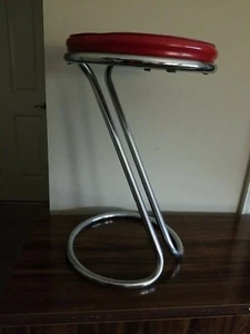 Gilbert Rohde Vintage Mid Century Modern Z Chrome RED Barstool Original - Picture 1 of 4