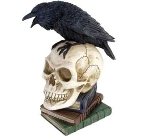 Alchemy Gothic Poe's Raven Skull Nevermore Poetry Books Resin Figure Home Decor - Picture 1 of 4