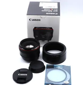 Canon EF 50mm F/1.2 L USM Lens "Top Mint" with Hood, Protector Filter #65,71 - Picture 1 of 19