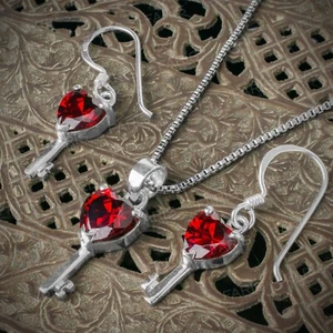 Juego de pendientes y colgantes de piedras preciosas granate rojo llave de mi corazón regalo joyas - Imagen 1 de 6
