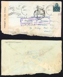 Egypt 1942 Missing return to Sender Damaged by Sea water type written label - Picture 1 of 1