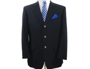 Trussini Mens Pure Wool Solid Dark Blue Italian Blazer Jacket Sport Coat 44 R - Picture 1 of 12