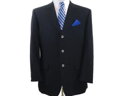 Trussini Mens Pure Wool Solid Dark Blue Italian Blazer Jacket Sport Coat 44 R - Image 1 of 4