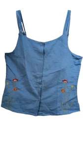 J.M.P. Girls Linen blend embroidered top sz 16  triple straps buttoned back blue - Picture 1 of 6