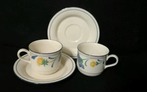 Mug Lenox Chinastone Buttercups on Blue Pinstripe Coffee Cups & Saucer Set 2 - Picture 1 of 5