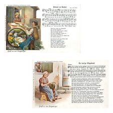 German folk songs unit of 2 vintage postcards "Grus aus Erzgebirge!"