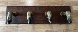 Vintage solid oak 4 deer hoof hooves 3 hanger coat hat rack 36" L x 10" W 10 - Picture 1 of 6