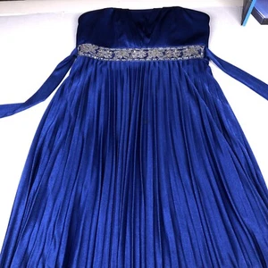 Strapless Dress Small Speechless Blue Silver Empire Waist Pleats Satin Prom - Picture 1 of 8