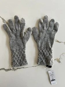 NWT White House Black Market embellished pearl cashmere blend grey gloves  - Picture 1 of 7