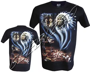 New Wolf Native American Red Indian Biker T- Shirt, Front & Back Print M - 3XL - Picture 1 of 4