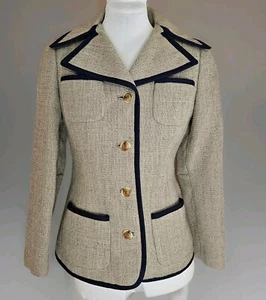 D’Amselle By Mr Max Vintage 60s Tan and Navy Wool Sport Blazer Womens Sz XS/S - Picture 1 of 15