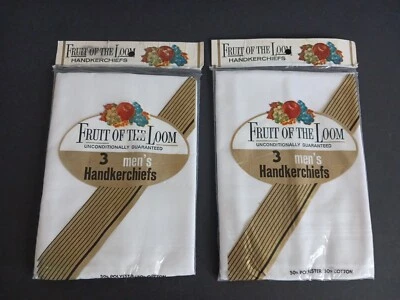Lot of 2 NOS Fruit of the Loom 3 Pack Vintage Men's White Handkerchiefs - Image 1 of 4