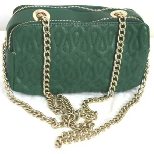 SONDRA ROBERTS Green Quilted Chain Shoulde Zipper Closure Bag - Picture 1 of 12