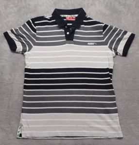 Puma Sport Striped Polo Shirt Small Gray Black Golf - Picture 1 of 13