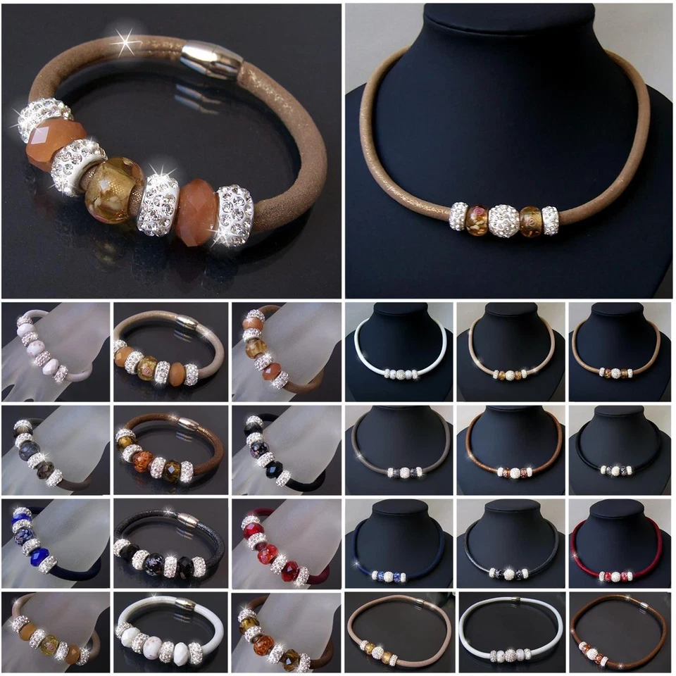 Collier Kette Armband Schmuckset Satin Glitzerstoff Shamballa Perlen Mode VS17# - Bild 1 von 1