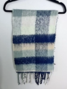 Loft Ivory Blue Green Plaid Blanket Scarf O/S - Picture 1 of 6