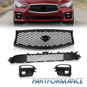 For 2014-2017 2015 Infiniti Q50 Sport Front Upper Lower Grille & Fog Light Cover - Picture 1 of 15
