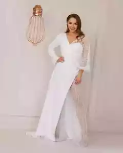Bridal Formal Wedding Party Lace Sexy Long Sleeve White Christening Jumpsuit - Picture 1 of 4