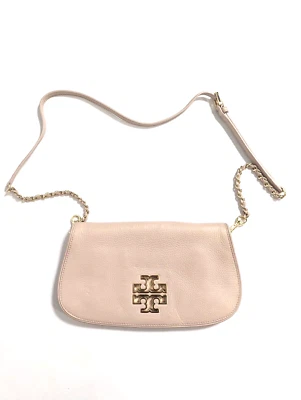 TORY BURCH Britten Leather Crossbody Clutch W/ Chain Strap - Blush Pink - Image 1 of 4