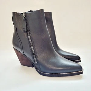 ZODIAC Ramona Black Leather Ankle Boots Side Zip Booties Wms 7.5M US 37.5 EU - Picture 1 of 12