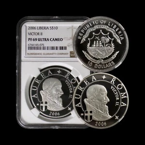 LIBERIA. 2006, 10 Dollars, Silver - NGC PF69 - Top Pop 🥇 Pope Victor II - Picture 1 of 5