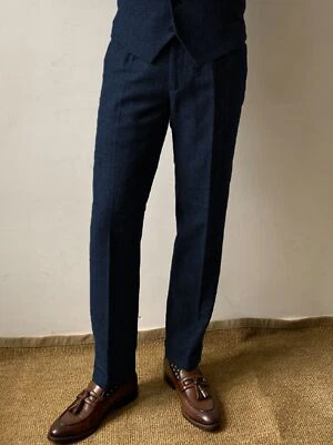 Mens Retro Tweed Dress Pants Vintage Herringbone Adjustable Waist Suit Trousers - Image 1 of 2