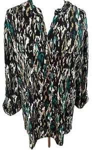 COCOMO 3X Black Green Plus Size 3/4 sleeve women’s Pintuck Blouse Tunic Shirt - Picture 1 of 13