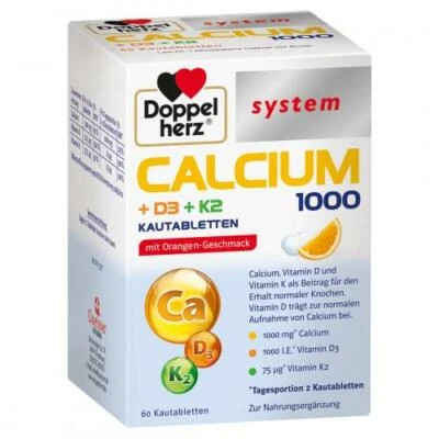 QUEISSER PHARMA GMBH & CO. KG DOPPELHERZ Calcium 1000+D3+K2 system Kautabletten 60 St PZN 15611577