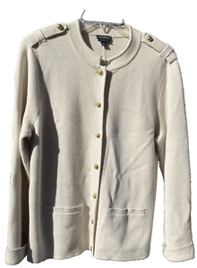 Talbots Blazer Pullover Beige Merinowolle Strickjacke Goldknopf Größe L - Bild 1 von 6