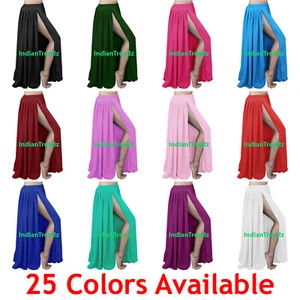 2 Layer 2 Side Slits Skirt Chiffon Full Circle Gypsy Belly Dance Tribal Flamenco - Picture 1 of 26