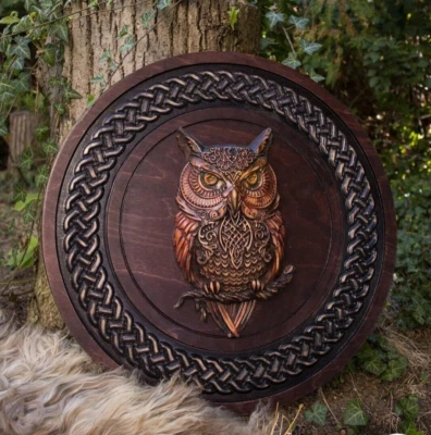 Viking Shield, Owl Shield, Viking Wall Décor, Wood Wall Art, Handmade Home Décor - Image 1 of 4