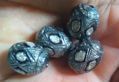 Polki Diamond Bead, 925 Sterling Silver Slice Diamond 4 Pies Wonderful Beads - Image 1 of 4