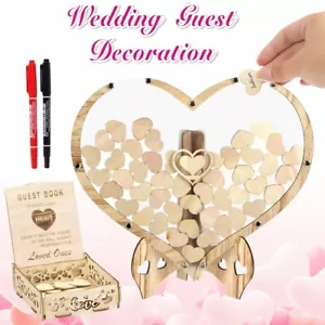 Wedding Guest Book Alternative Wooden Frame With 80 Wooden Hearts Drop Top Party - Picture 1 of 13