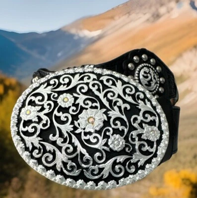 Cinturón Tony Lama Concho Tachonado Cuero Negro Talla 30 Nuevo con Etiquetas C50629 Lista $65 Foto 1 de 3