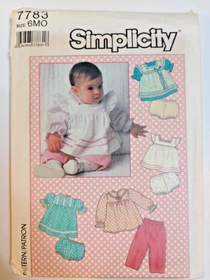 Simplicity 7783 Tops Apron Sundress Pants Panties Sewing Pattern Infants 6M Cut - Image 1 of 4