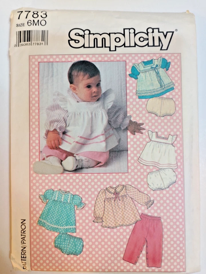 Simplicity 7783 Tops Apron Sundress Pants Panties Sewing Pattern Infants 6M Cut - Image 1 of 4