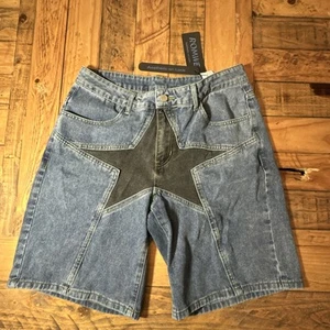 Pantaloncini jeans uomo Romwe Star Denim nuovi con etichetta taglia 32W - Foto 1 di 7